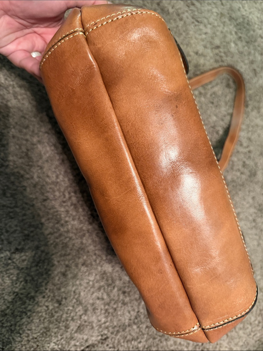 Patricia Nash Tan Map-Print Leather Shoulder Tote - Picture 3 of 7